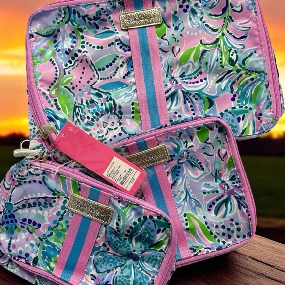 NEW Lilly Pulitzer Makeup crosby‎ stackable pouch stackable 3 Piece coconut crew